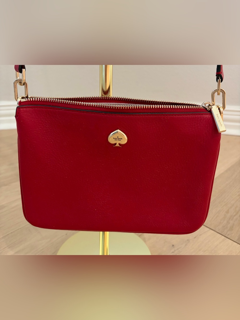 kate spade Red Pebbled Leather Crossbody with Gold Spade Accent - Picture 3 of 11